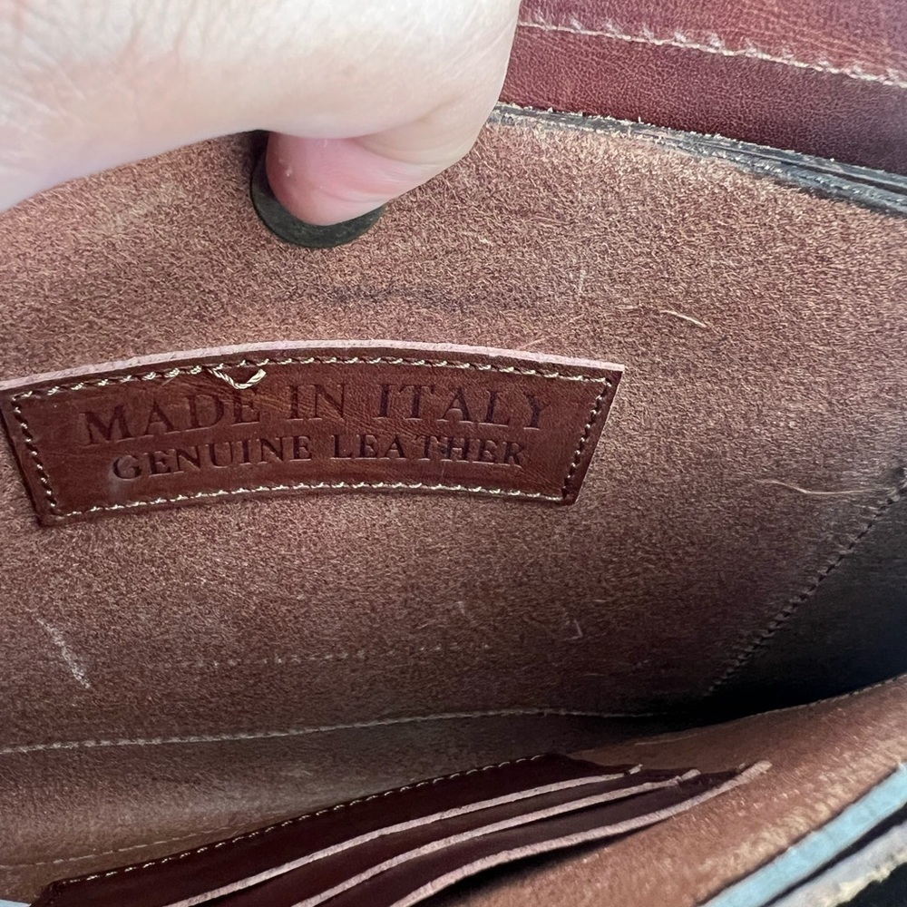 Made in Italy Leather Crossbody Bag Brown Turn-Lock Triple-Gusset Vintage - Picture 8 of 15